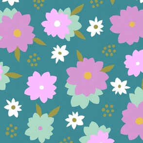 Vintage Floral Teal -Large Scale