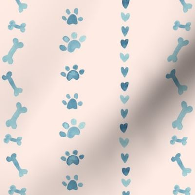 medium watercolor dog bones, hearts and paw prints on pink for dog bandana