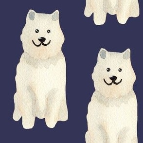 Medium Watercolour Samoyed dog on navy blue