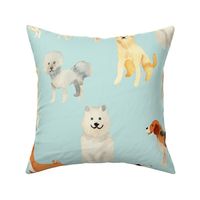 Large watercolour Dogs pale pastel blue for bedding and wallpaper 