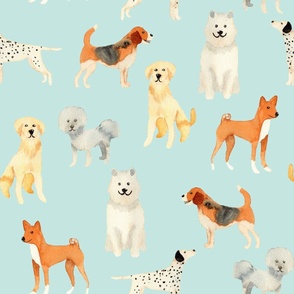 Large watercolour Dogs pale pastel blue for bedding and wallpaper 
