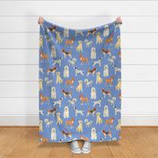 Large watercolour Dogs bright spring blue for bedding and wallpaper 