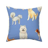 Large watercolour Dogs bright spring blue for bedding and wallpaper 