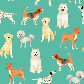 Large watercolour Dogs bright turquoise green  for bedding and wallpaper 