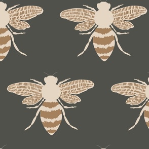 Brushstroke Bee in Gray Tan Neutrals