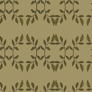 6"  Green Leaf Trellis - Vintage Style Botanical Pattern - Ecru and Olive Green