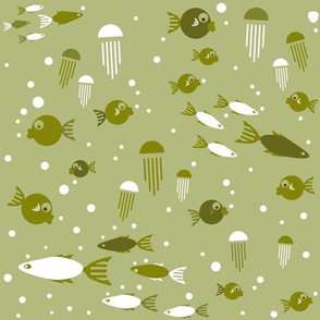 (M) Whimsical Fish Under Water Playground  Green and white 