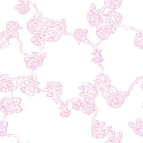Rose vines shades of pink on white - large scale print