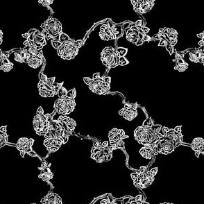 Rose vines white on black - small scale print