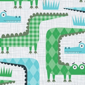 Preppy Alligators and Crocodiles in green and blue