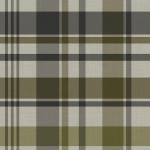 Large-Scale Taupe, Charcoal & Olive Green Plaid