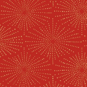 Sea Urchin Shell - Gold on Poppy Red (Large Scale)