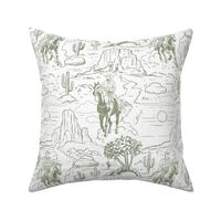 western toile vintage retro western cowboy toile white and sage large scale