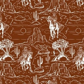 vintage retro western cowboy toile rust and white medium scale