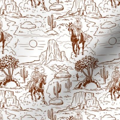 vintage retro western cowboy toile white and rust medium scale