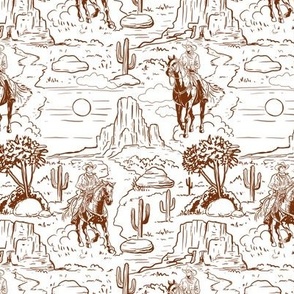 vintage retro western cowboy toile white and rust medium scale