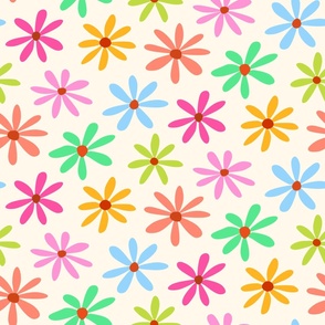 Summery Hippie Background with Abstract Colorful Flowers