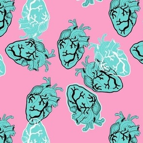 Turquoise Hearts on Pink 