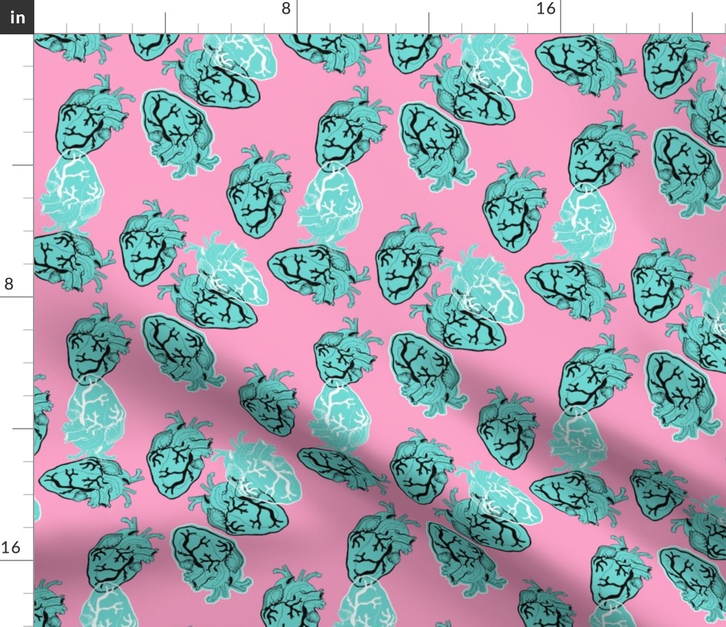Turquoise Hearts on Pink 