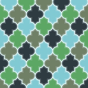 Boho Moroccan Trellis mosaic green blue