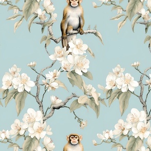 Wallpaper Gold Monkey  Seamless Pattern.whimsical, blossoms, quirky