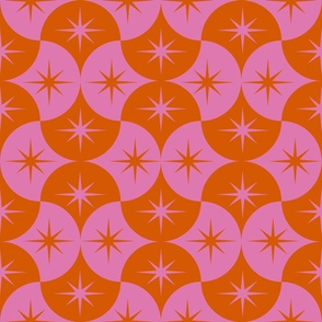 pink and orange mid century starbursts on scallop shapes 