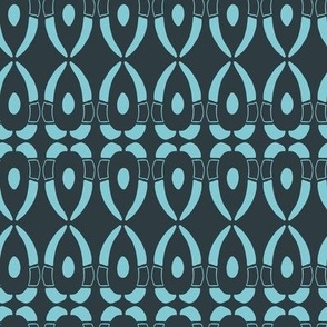 (M) boho Greek style geometric pillars in blue on black