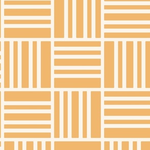 Bars inside checks yellow on pale orange background - minimal geometric checkerboard - large scale for bedding and home decor