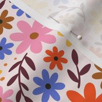 Retro 60s floral - daisy flowers in pink, orange, yellow and blue - medium scale