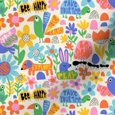 Playful Meadow / Cute Animals with Motivational Messages / Colorful Kids Print with Positive Quotes / Affirmation Lettering XS
