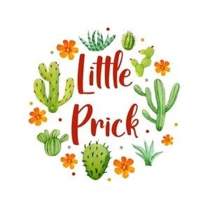4" Circle Panel Little Prick Sarcastic Cactus and Flowers on White for Embroidery Hoop Projects Quilt Squares Iron On Patches