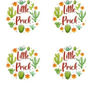 3" Circle Panel Little Prick Sarcastic Cactus and Flowers on White for Embroidery Hoop Projects Quilt Squares Iron On Patches