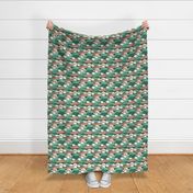 Mountains and clouds - retro style japan fuji mountain nature hike theme fall autumn teal pine green beige