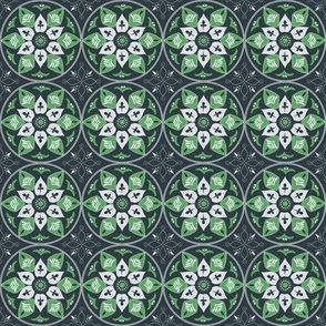 (S) floral ornaments Greek style boho in green and white on black