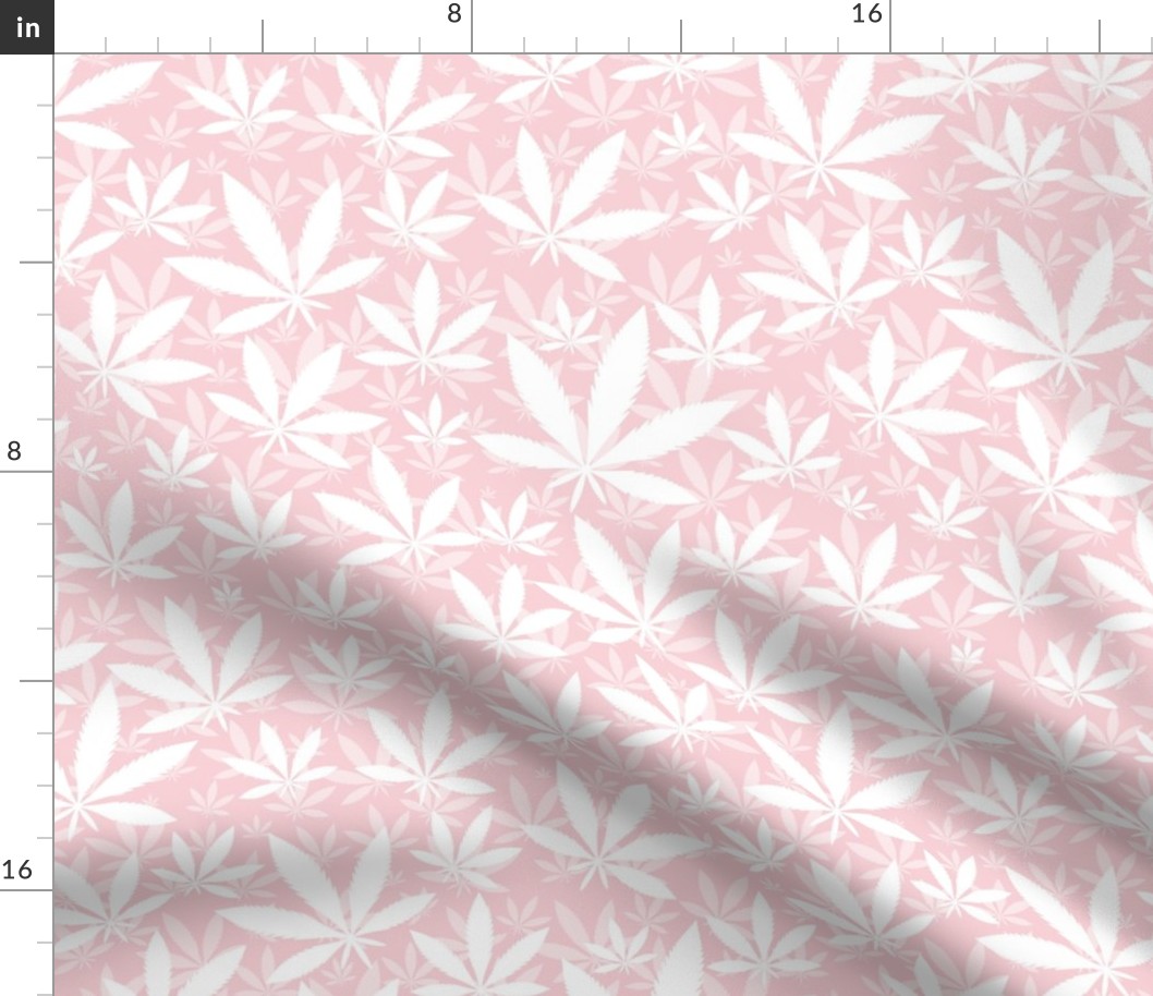 Bigger Scale Marijuana Cannabis Leaves White on Cotton Candy Pink