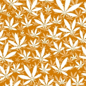 Bigger Scale Marijuana Cannabis Leaves White on Sunset Burnt Orange