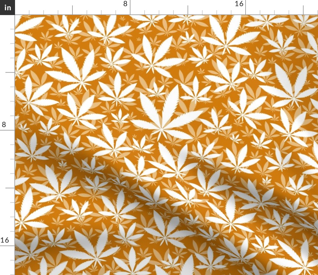 Bigger Scale Marijuana Cannabis Leaves White on Sunset Burnt Orange