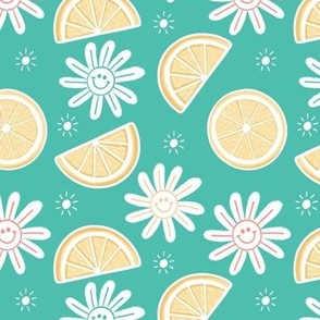 Summer Fun Lemons and smiling daises in green 6 inch