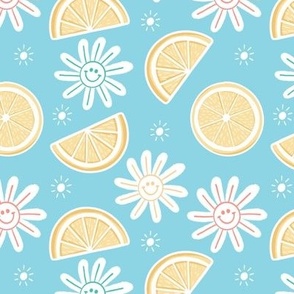 Summer Fun Lemons and smiling daises in blue 6 inch