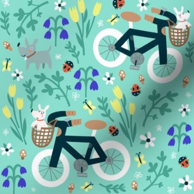 Spring Bike Ride on #8BDFCF, alternate flower colors