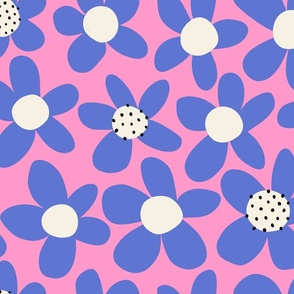 Blue Flowers On Pink L