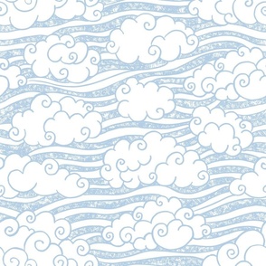  hand-drawn summer clouds serenity blue textured ,sky fabric large scale