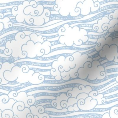  hand-drawn summer clouds serenity blue textured ,sky fabric medium scale