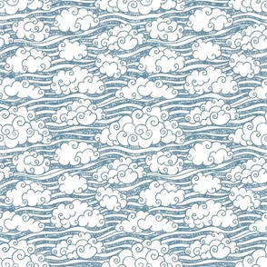  hand-drawn summer clouds quiet harbour blue textured ,sky fabric medium scale