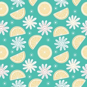Summer Fun Lemons and smiling daises in green 4 inch