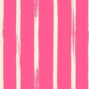 Painted Stripe | Large Scale | Bright Raspberry Pink & Cream Stripes
