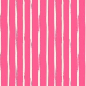 Painted Stripe | Small Scale | Bright Raspberry Pink & Cream Stripes