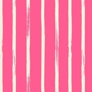 Painted Stripe | Medium Scale | Bright Raspberry Pink & Cream Stripes