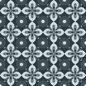 (S) floral ornaments tiles in light blue Greek style on black