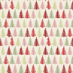 Multicolored Pine Trees on Warm White // Medium Scale